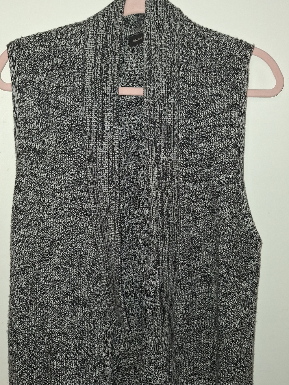 Banana Republic Marled Black & White Sleeveless Open-Front Cardigan Vest